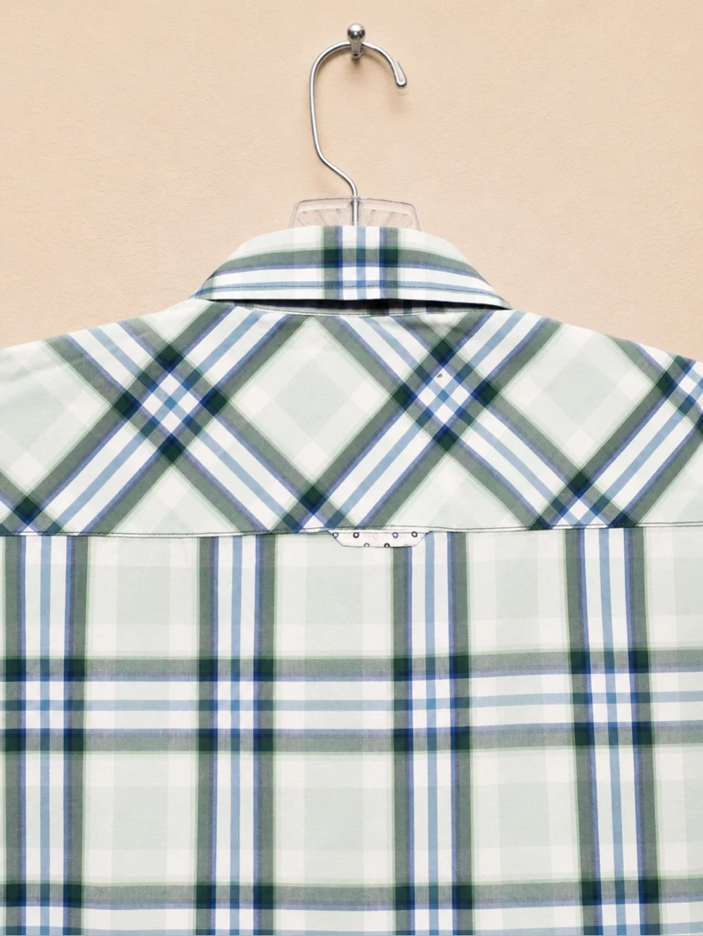 7 Diamonds Vintage Men’s XL Plaid Button Up Shirt Green Blue 100% Cotton Short